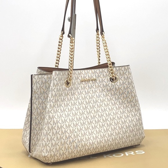MICHAEL KORS TEAGEN LG LONG DROP SATCHEL VANILLA - Picture 2 of 16